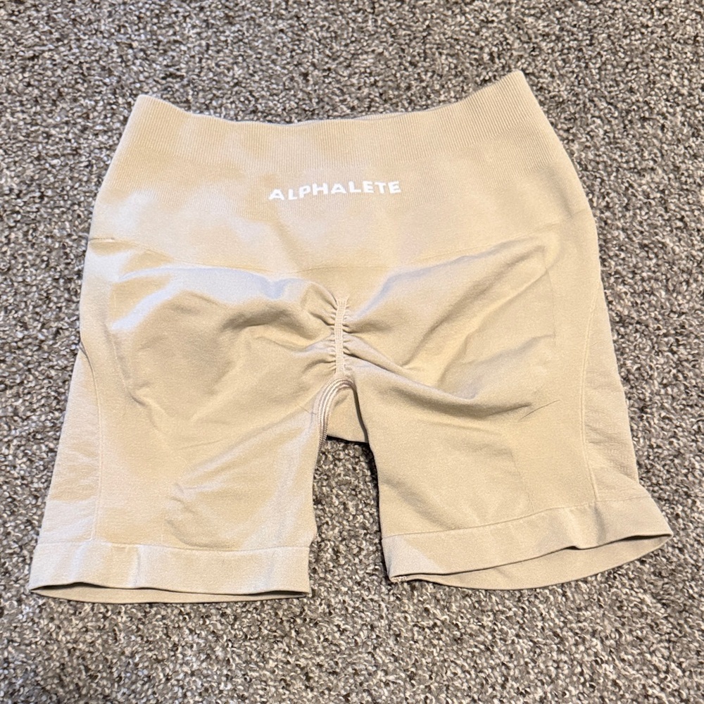 Alphalete Beige Scrunch High-Rise Shorts